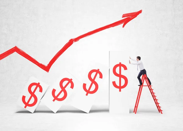 Businessman and growing dollar graph — Stock Photo, Image