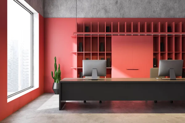 Bright red loft office interior
