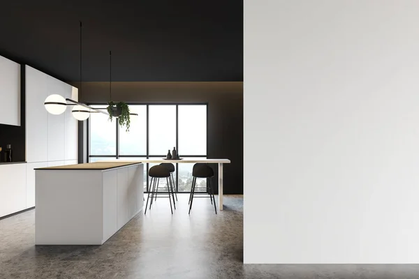 Gray kitchen interior with mock up wall — Stock Photo, Image