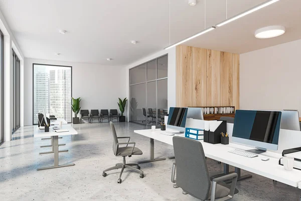 White open space office, meeting room and lounge — Stock Photo, Image