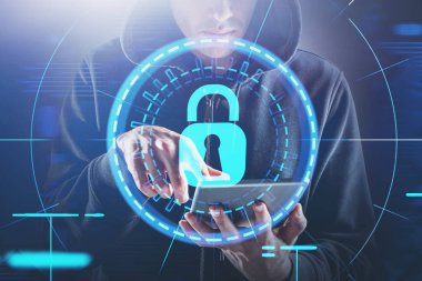 Tabletli hacker, siber güvenlik Hud arayüzü