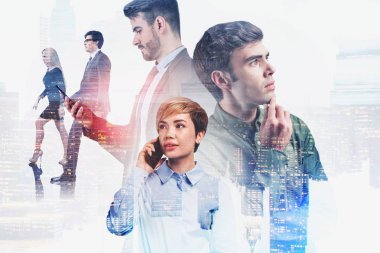 Şehirdeki düşünceli iş adamları.