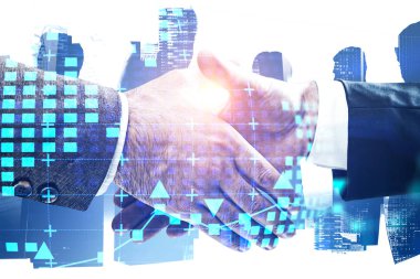 Şehirde tokalaşma, yüksek teknoloji başlangıç konsepti