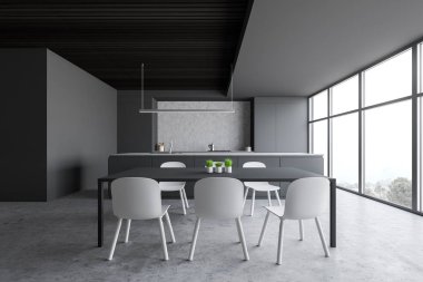 Gri ve ahşap mutfak içi lüks.