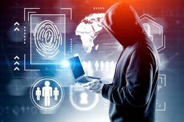 Bilgisayarlı hacker 'ın yan görüntüsü, siber güvenlik
