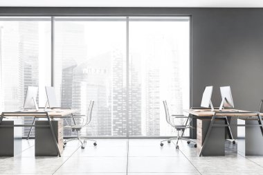 Gri açık alan ofisi yan görünümü