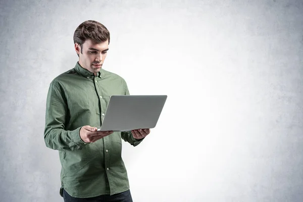 Smart casual man with laptop, mock up