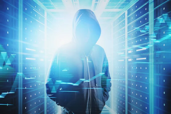 Hacker in data center, cyber security — 스톡 사진