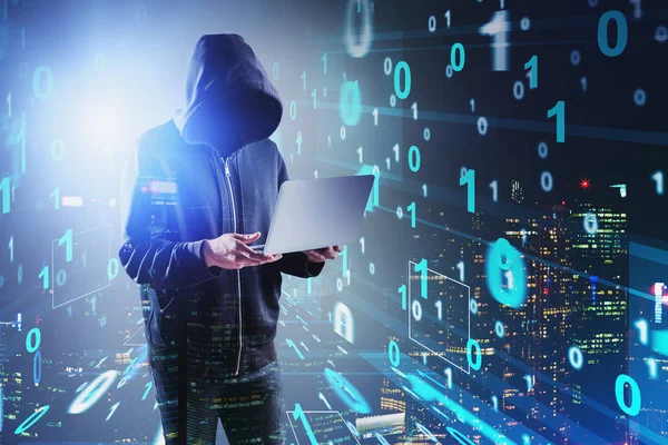 Dizüstü bilgisayarı ve ikili sayı arayüzü olan bilgisayar korsanı