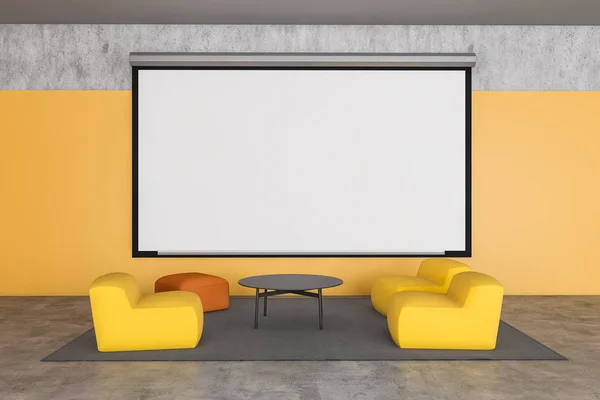 Yellow office lounge area with poster — Stock Photo, Image