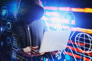 Genç hackerın yan görünümü, dijital arayüz