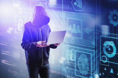 Bilgisayarlı hackerın yan görüntüsü, Gui.