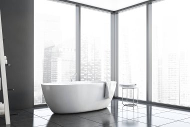 Küvetli panoramik gri banyo köşesi