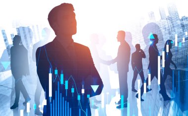 İş dünyası lideri ve ekibi, Forex çizelgesi.