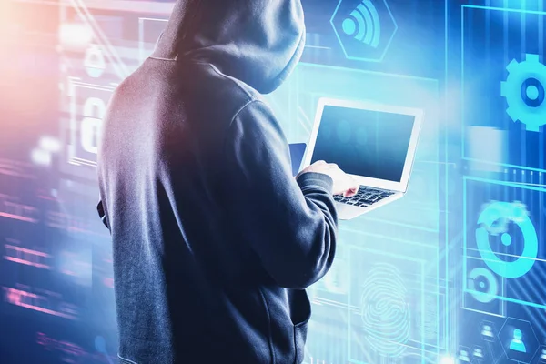 Fiatal hacker feltöri a jelszót, Gui — Stock Fotó