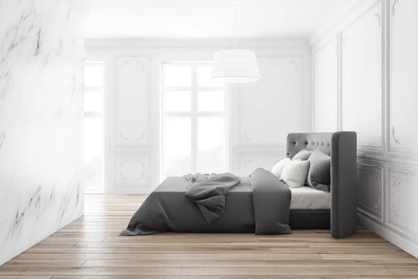 Πολυτελές λευκό μαρμάρινο υπνοδωμάτιο, πλαϊνή άποψη — Φωτογραφία Αρχείου