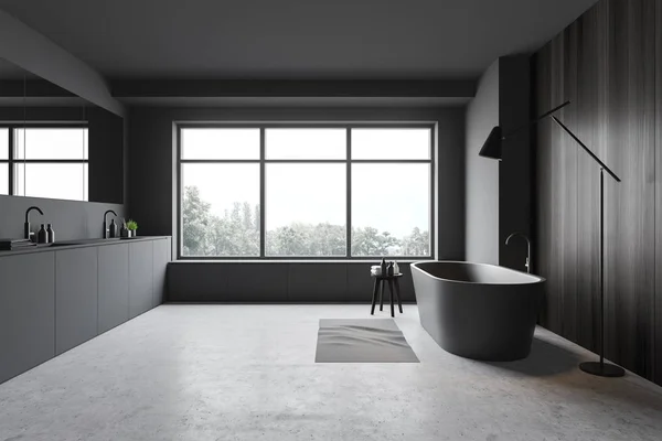 Bagno grigio e in legno con lampada — Foto Stock