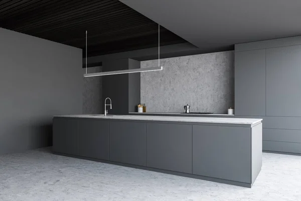 Cozy gray and concrete kitchen with countertops — Zdjęcie stockowe