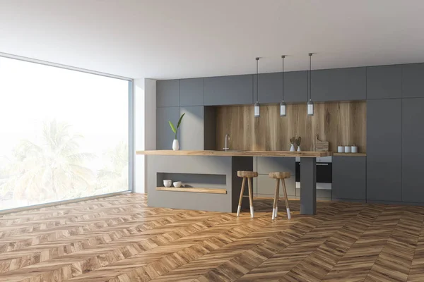 Canto de cozinha piso de madeira com bar — Fotografia de Stock