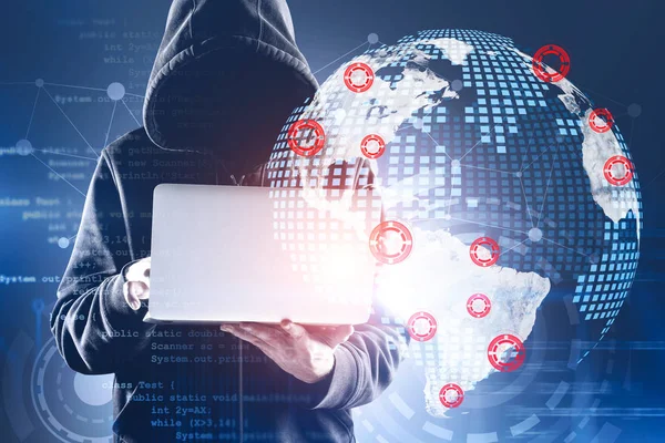 Pirata informático desconocido que comete delitos cibernéticos —  Fotos de Stock