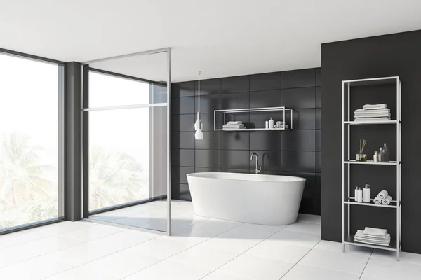Gray tile and glass bathroom corner — Stock Image Gray tile and glass bathroom corner Stock Photo