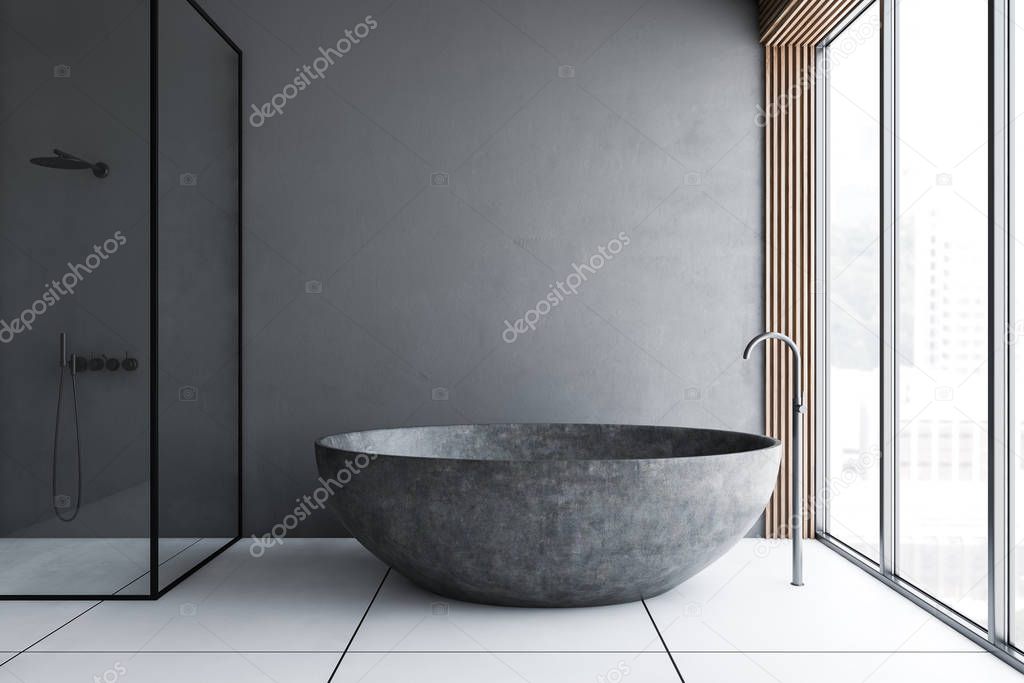 Loft bathroom interior with tub and shower
