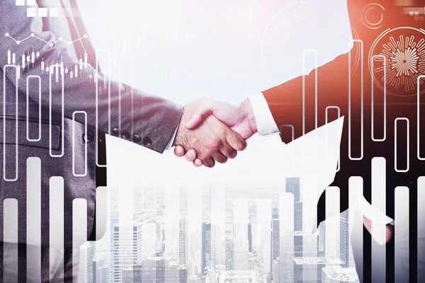 Handshake pro obchodní lidi, digitální rozhraní — Stock fotografie