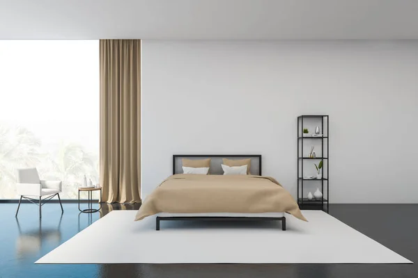 Interno camera da letto bianca con poltrona — Foto Stock