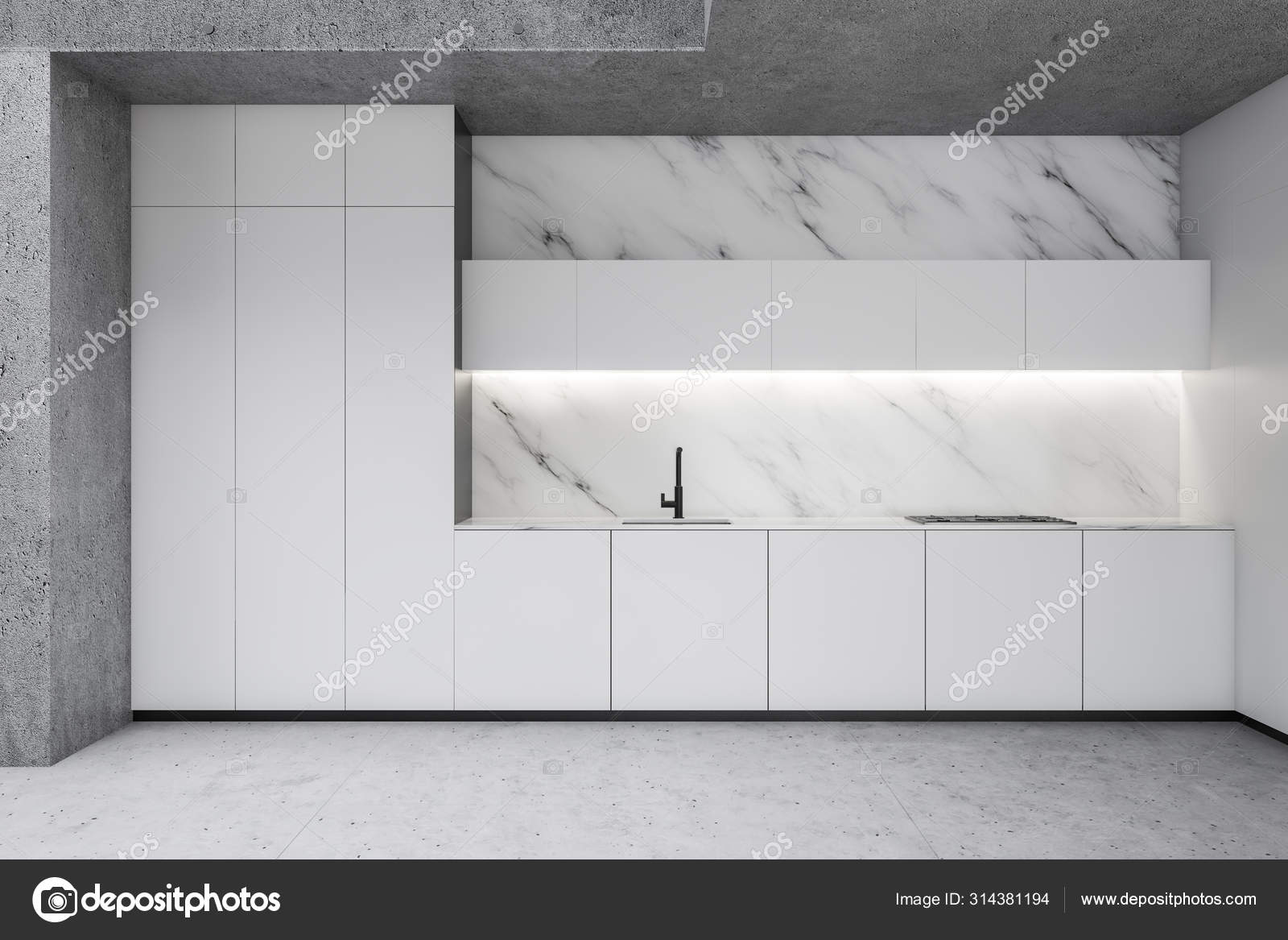 Cocina de mármol blanco y hormigón con mostradores — Foto de stock  #314381194 © denisismagilov, image size:1600x1167