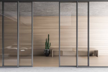 Modern apartman lobisindeki bankta.