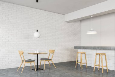 Minimalist beyaz tuğlalı bar içi
