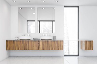 Çift lavabo ile beyaz banyo iç