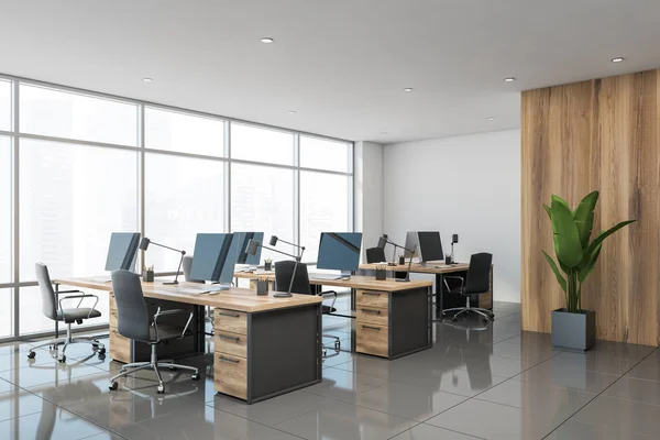 Witte en houten open ruimte kantoor hoek — Stockfoto
