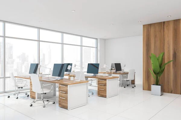 Canto de escritório moderno branco e de madeira — Fotografia de Stock