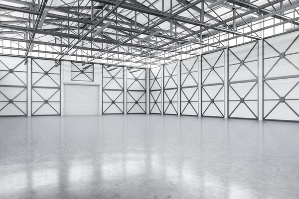Empty spacious warehouse corner with closed door — Stock Photo, Image