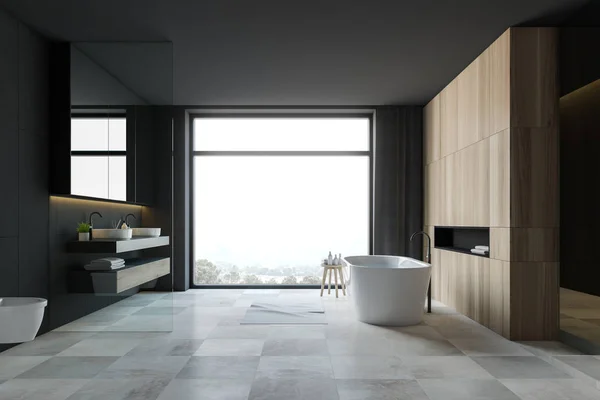 Cuarto de baño gris oscuro y de madera con WC — Foto de Stock