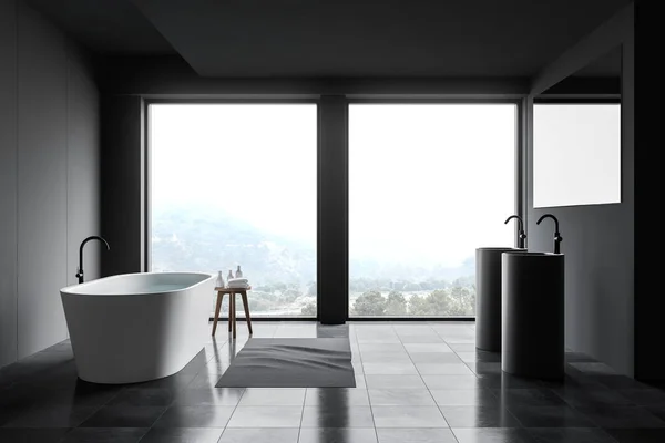 Loft baño gris interior con fregadero redondo — Foto de Stock