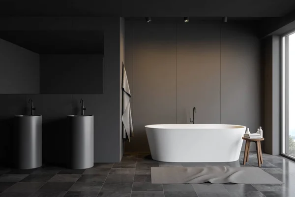 Intérieur salle de bain grise avec double évier rond — Photo