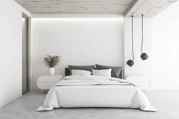 Luxe witte minimalistische slaapkamer interieur — Stockfoto