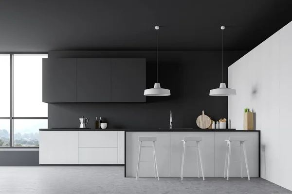 Grau-weiße Küche mit Theke — Stockfoto