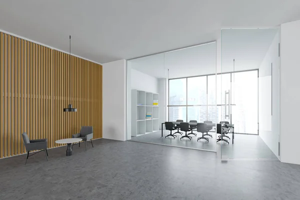 Wooden and white office with meeting room — Stock Photo, Image