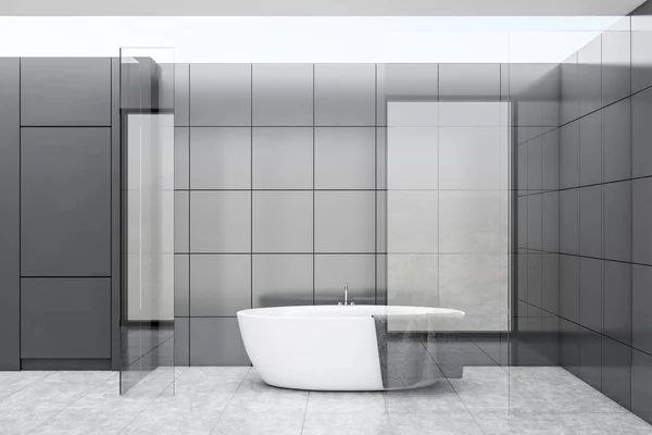 회색 타일 과 유리 욕실 내부 — 스톡 사진