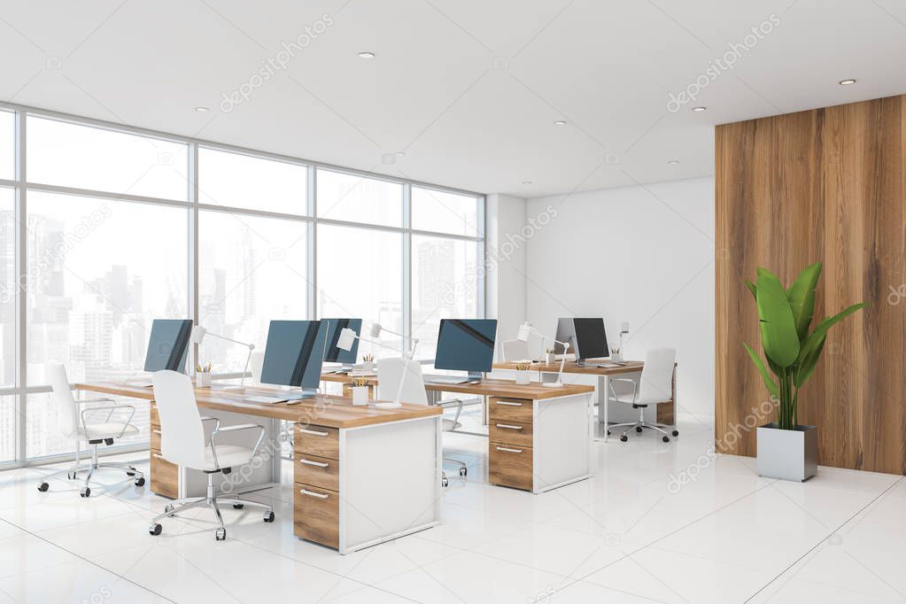 White and wooden modern office corner