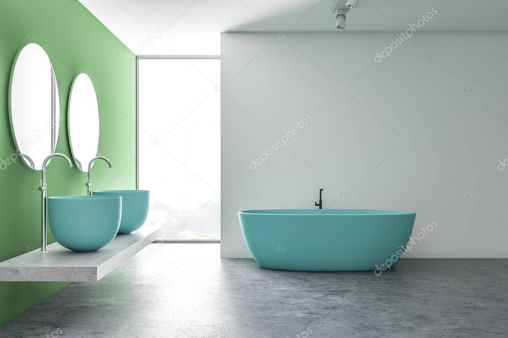 White and green bathroom interior