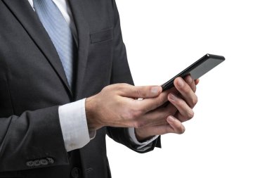 Akıllı telefon kullanarak iş adamına yaklaş.