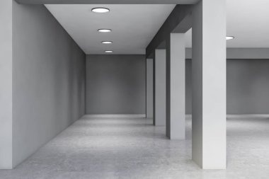 Sütunlu gri boş ofis salonu