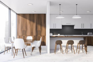 Barlı ve masalı beyaz mutfak.