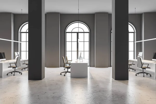 Side view of gray arched open space office — Stock Photo, Image