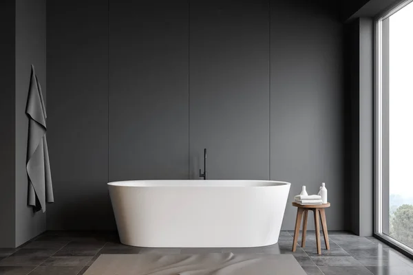 Gray bathroom interior with bathtub — Stock Photo, Image