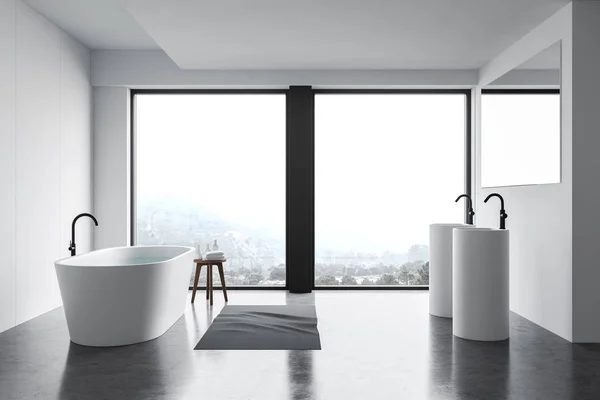 Loft interno bagno bianco con lavabo rotondo — Foto Stock